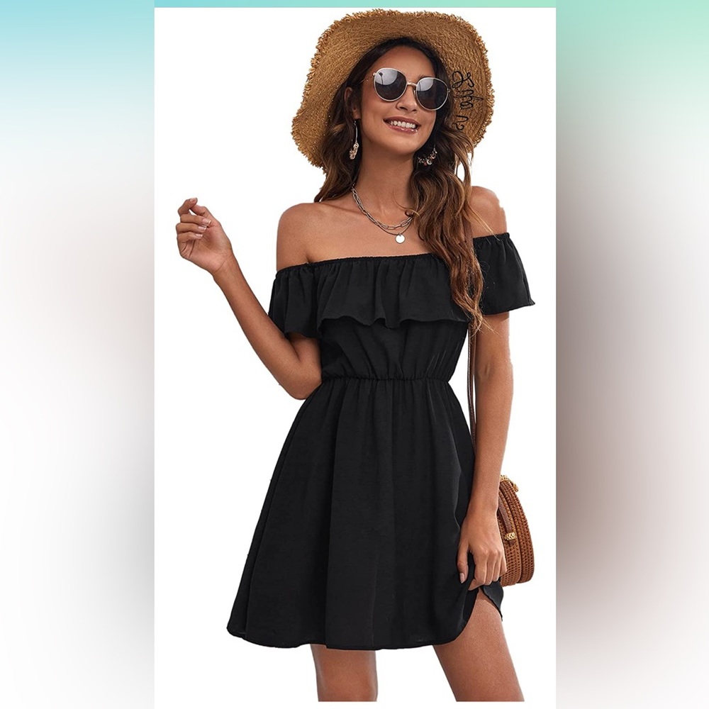 SOLY HUX Women Summer Off The Shoulder Ruffle Mini Dress, size L